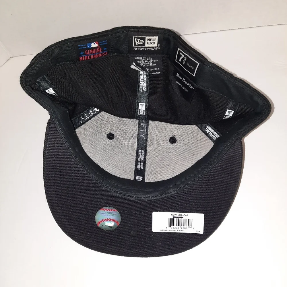NWT New Era Houston Astros Retro Logo Black White Fitted Hat - Picture 2 of 3